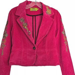 TM True Meaning Womens Jacket, Blazer Coat Corduroy, Embroidered Jacket, Medium